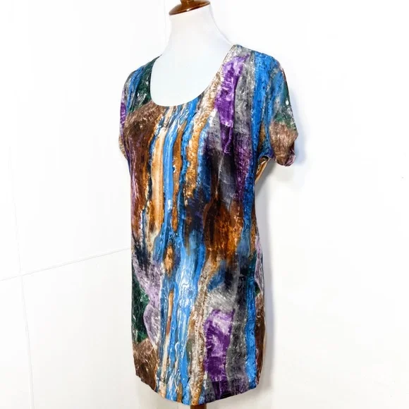 Urban Outfitters Colorful Blue Gray Purple Marbled Short Sleeve Mini Dress - Picture 3 of 11